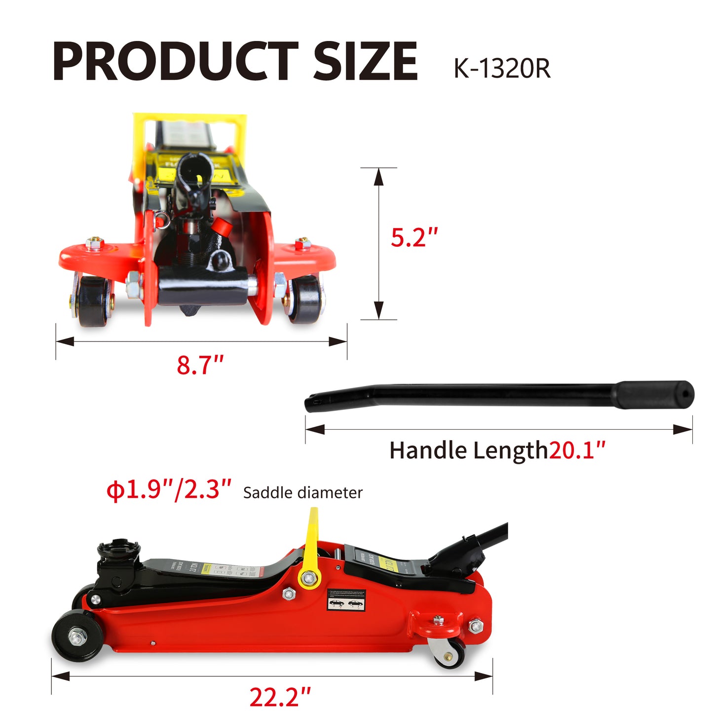2 Ton Low Profile Floor Jack, 3t Jack Stand Tire Repair Kit Heavy Duty Steel Racing Floor Jack With Single Piston Quick Lift Pump, Floor Jack Lifting Range 3.3-15.2
