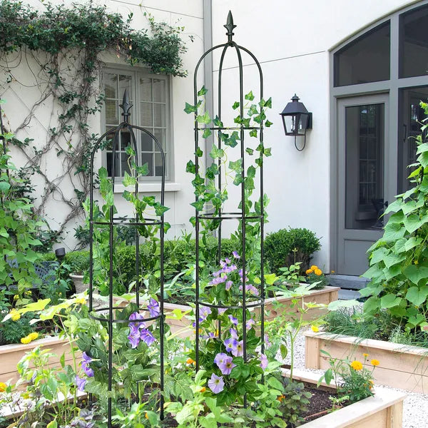 6.2ft Garden Obelisk Trellis Lightweight Rustproof Plastic Coated Metal Tall Tower Trellis Stand