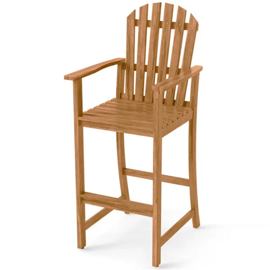 31" Seat Height Outdoor Bar Stool, Slatted Design Ergonomic Tall Chair For 40"-43" Bar Table