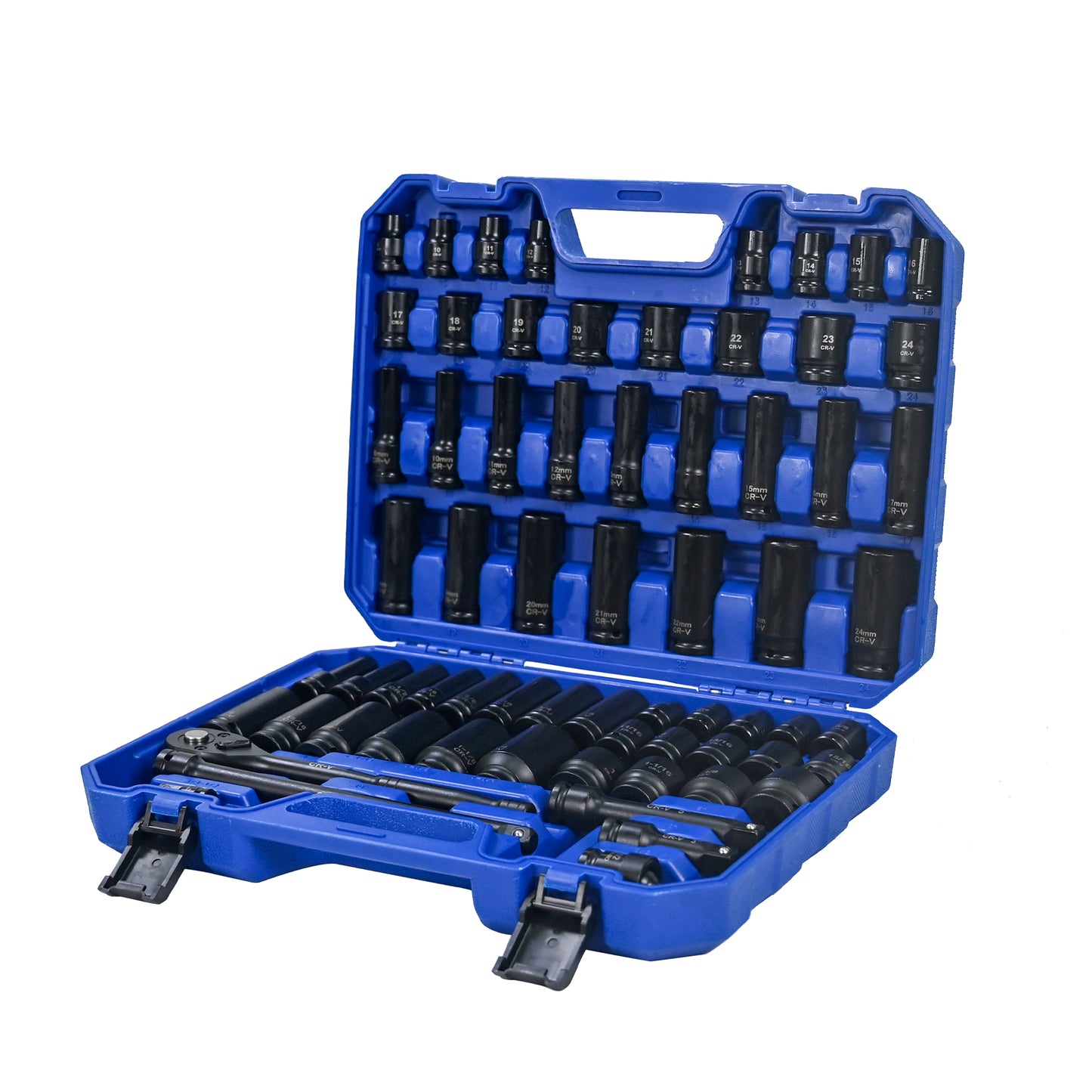 Air Tool And Accessories Kit, 66 Pieces, Long And Short Sets, Universal Short Sets, Extension Rods, Universal Connectors, Ratchet Wrenches, -Black,Blue