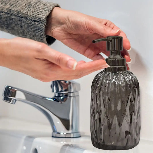 Glass Liquid Soap Dispenser Pump Bottle  Bathroom Vanity & Kitchen Sink,Holds Soap,Lotion & Sanitizer  Smoke