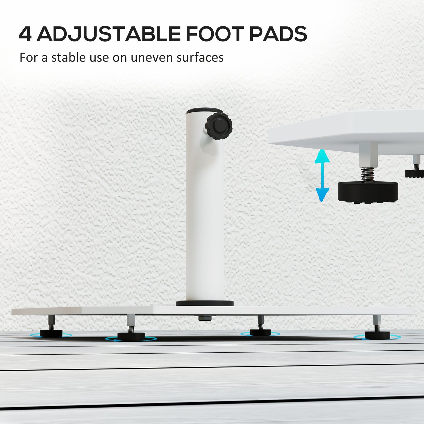 Square Patio Umbrella Base, 41 Lbs Metal Umbrella Stand Base With Adjustable Foot Pads, Heavy Duty Patio Umbrella Holder For 1.31.51.9 Umbrella Poles For Outdoor, Lawn, Poolside, White