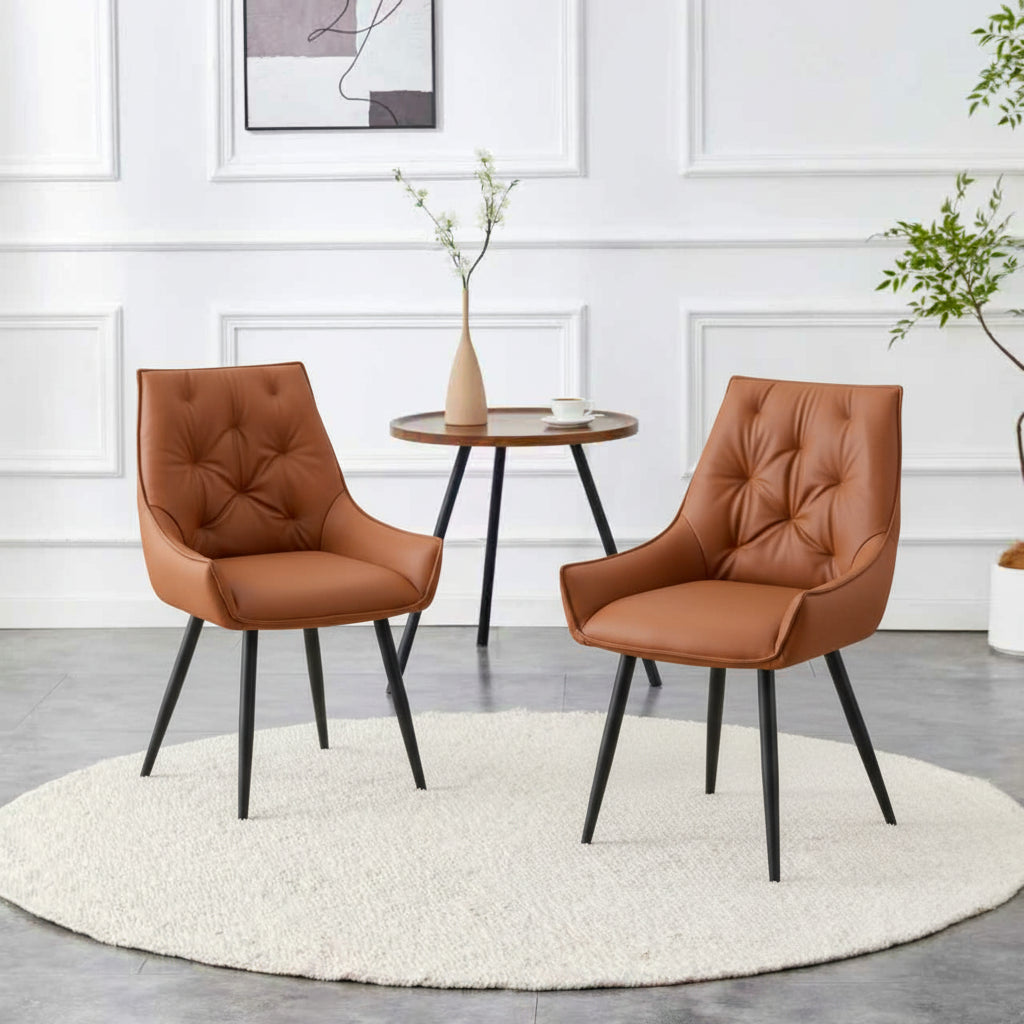 Dining Chairs Set Of 4, Camel Faux Leather Dining Room Chair, Metal Kitchen Chairs With Gold Mesh Texture And Black Sanded Legs, Flat Back Upholstered Chair  Camel, Set Of 4