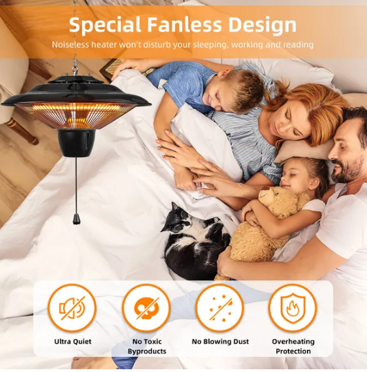 1500W Outdoor Hanging Patio Heater Ultra-Quiet Electric Heating Lamp