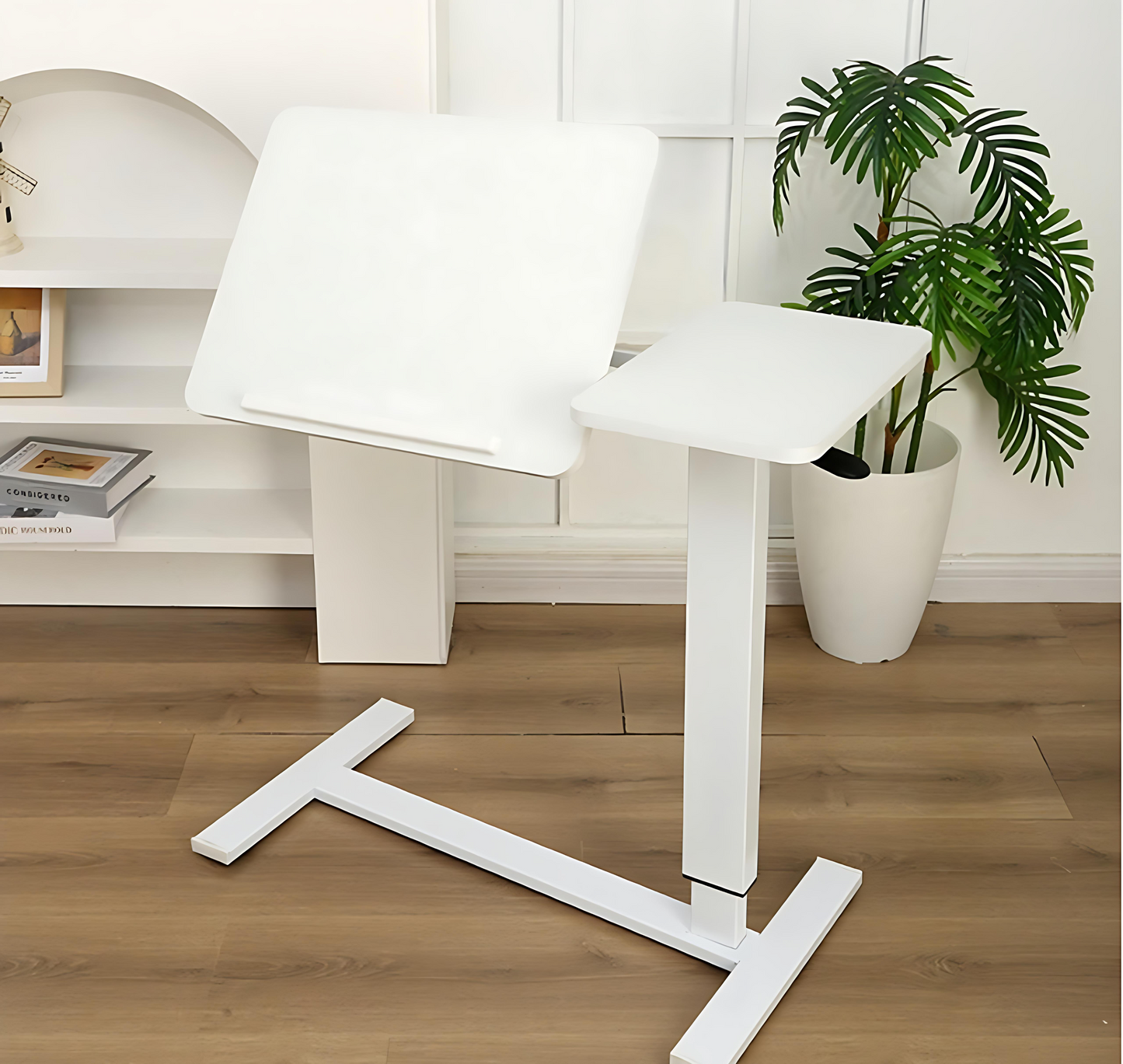 Overbed Bedside Desk, Mobile Rolling Laptop Stand Tilting Overbed Table With Wheels, Height Adjustable Tray Table For Laptop Bed Sofa Side Table, Bedside Table WHITE