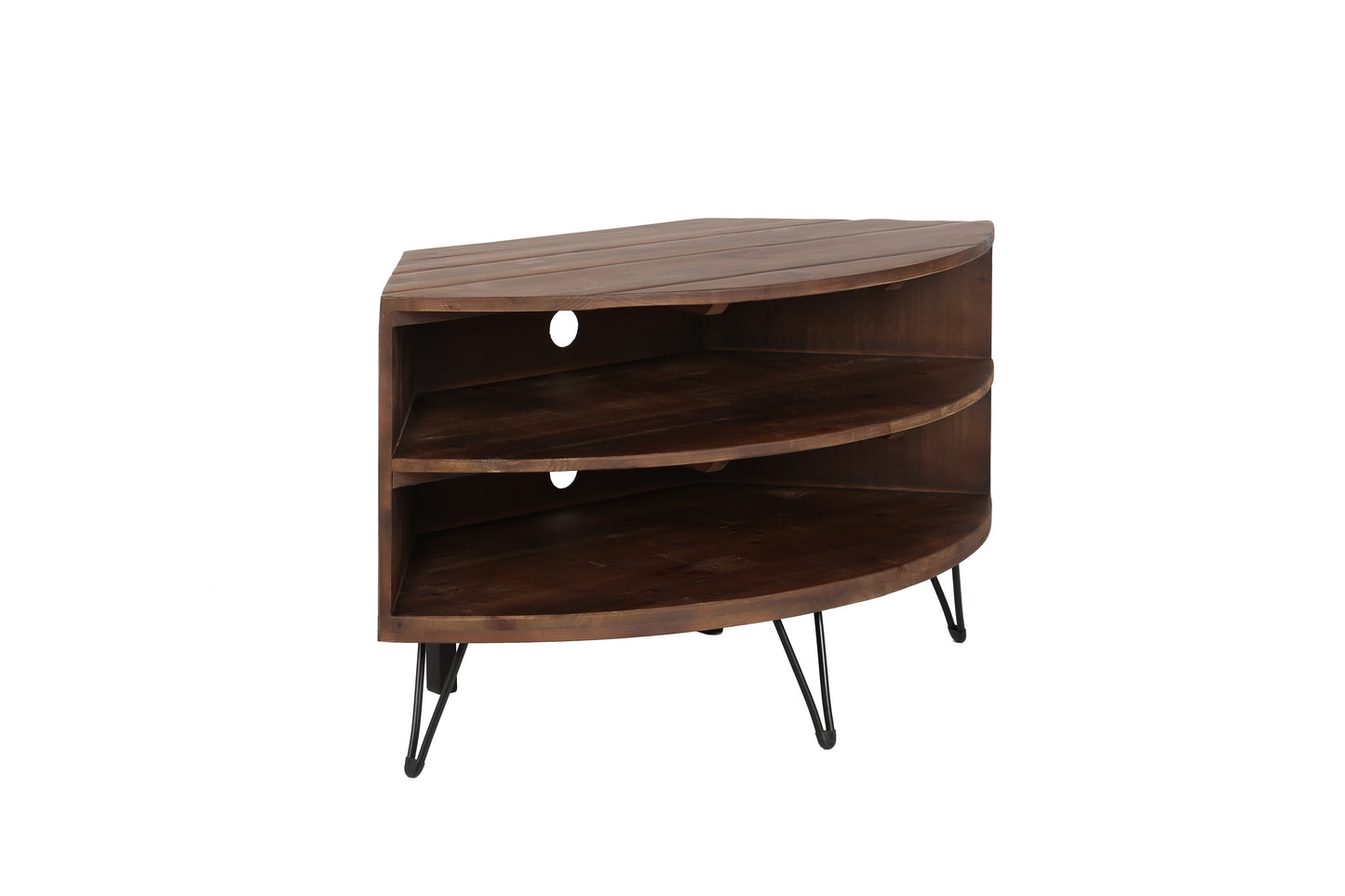 Fan Shape Reclaimed Wood Corner Media Table For Living Room Wise Use Your Space