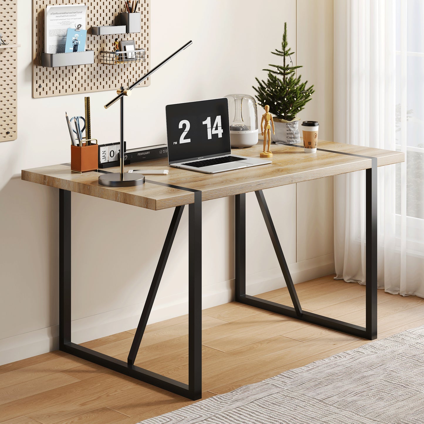Rustic Industrial Rectangular Wood Dining Table For 4-6 Person, With 1.5  Thick Engineered Wood Color Tabletop And Black Metal Legs,Desk For Kitchen Dining Living Room, 55.1  X 31.4 X 29.9 1529W115172