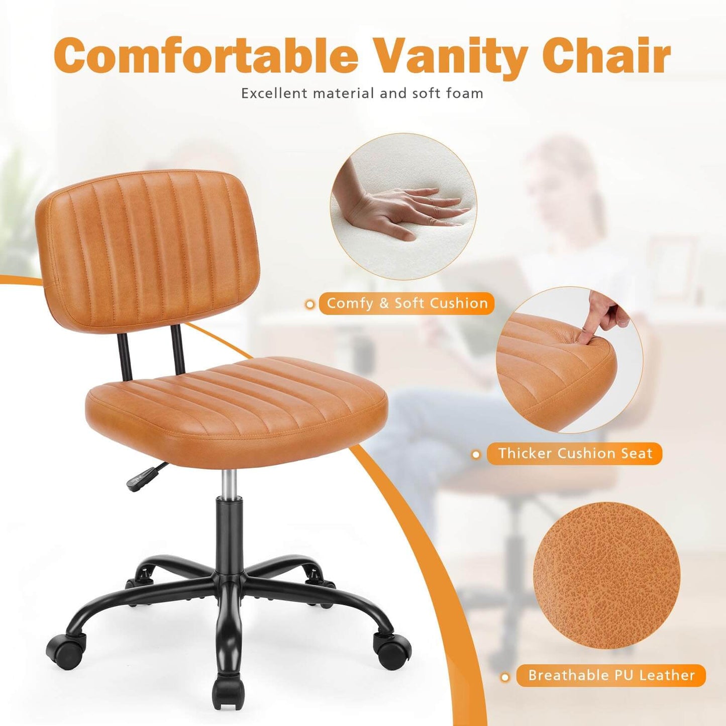 Adjustable Height 360degrees Rolling Swivel Computer Task Chair Without Arm