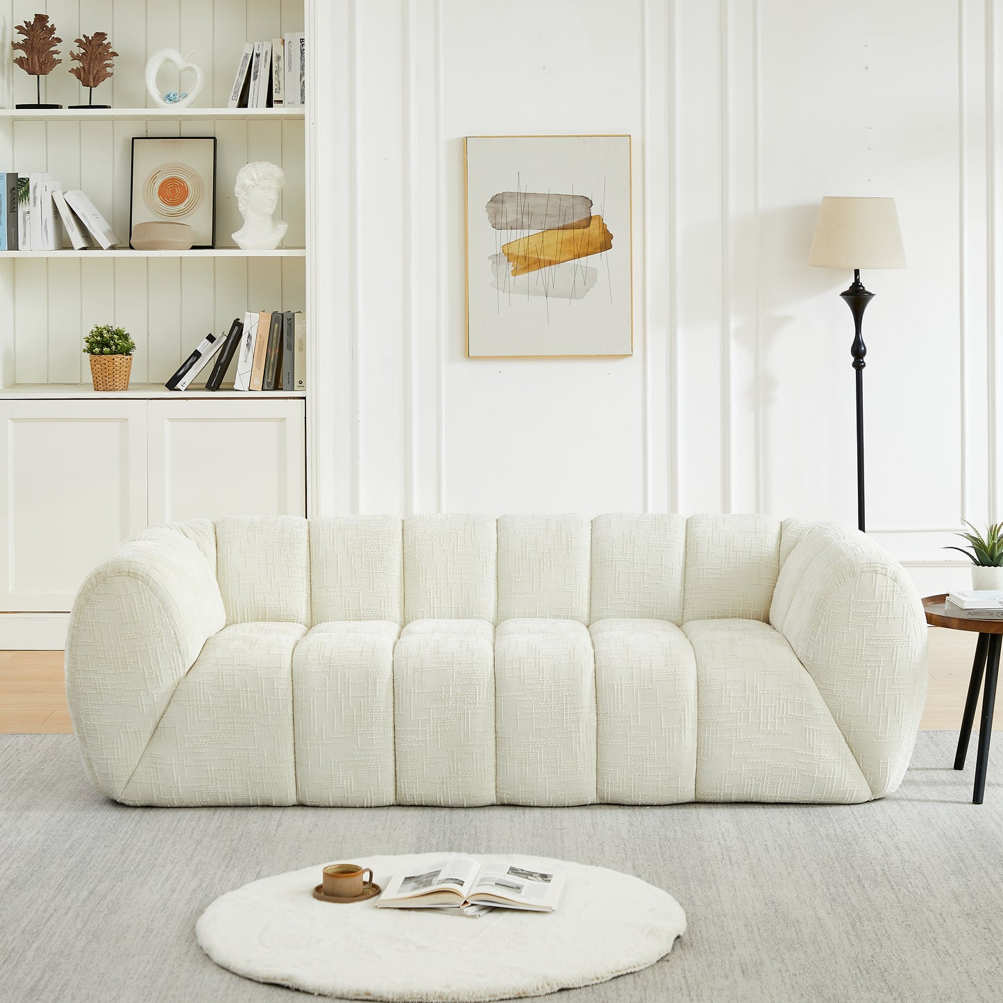 Chenille Pure Foam Sofa, Modern Quilted Cloud Sofa, Deep-Seat Chenille Pure Foam Sofa, Comfortable Modern Three-Seater Sofa, Suitable For Living Rooms, Bedrooms, And Apartments