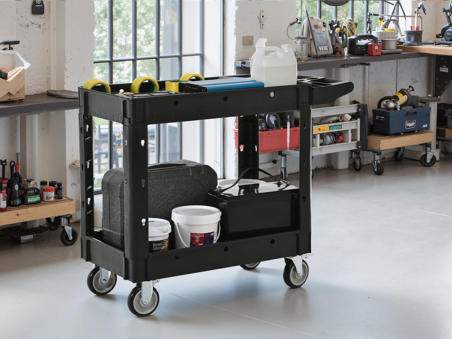Two-Shelf Utility Cart With Wheels ,600 Lbs. Capacity Rolling Utility & Tool Carts For Warehouses, Industrial Settings, Auto Garages, For Indoor And Outdoor, & More,with Locking Wheels