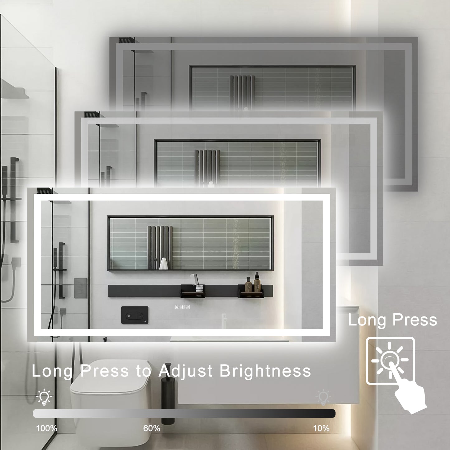 72 X36  LED Mirror Light Bathroom,anti-Fog & Dimming Led Bathroom Vanity Mirror