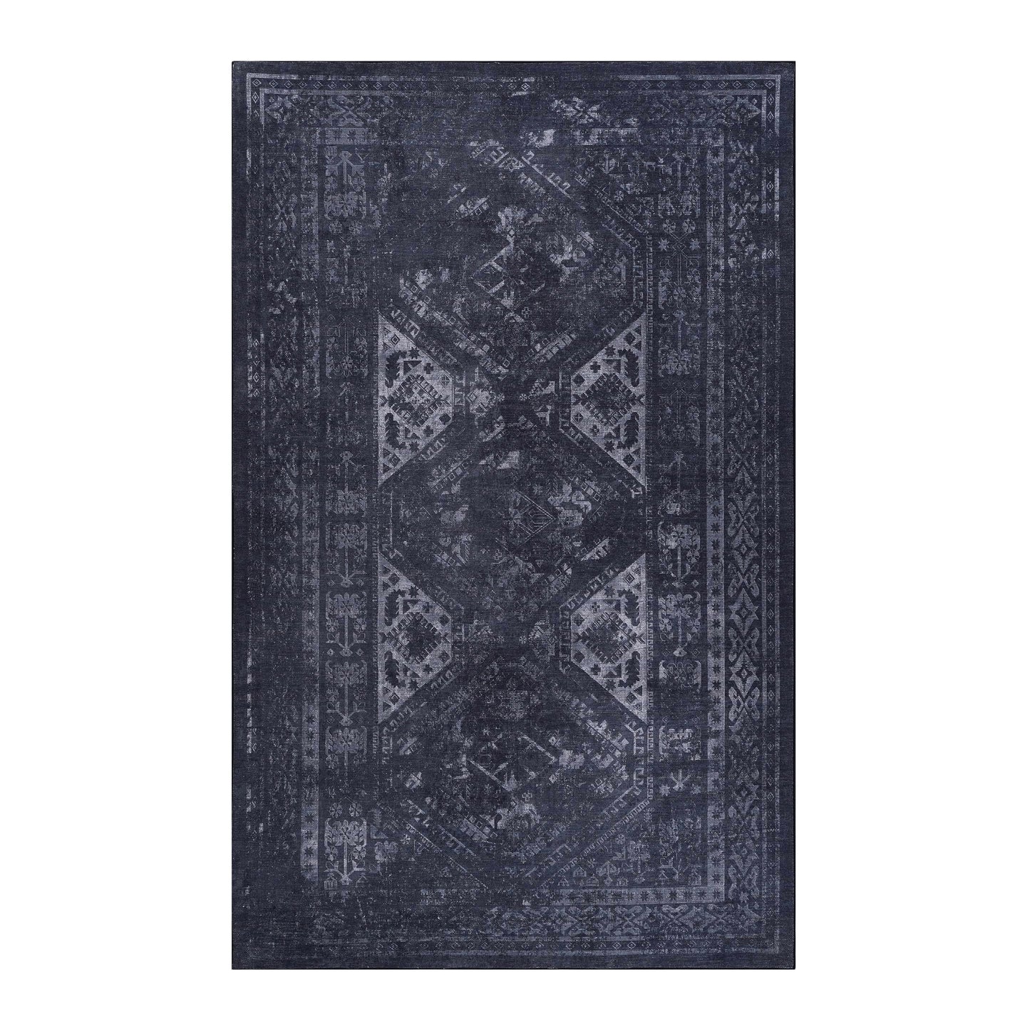 MAVAL Black Washable Rug 8x10 Area Rug  Black Gray, 8' X 10'