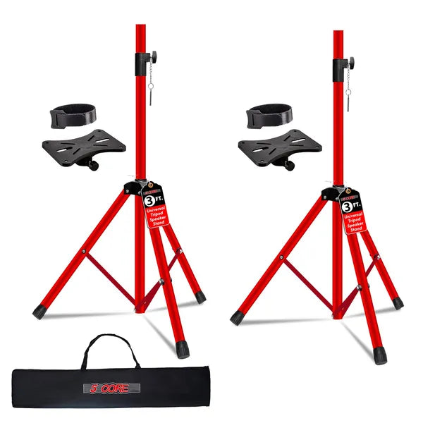 5 Core Speaker Stand 2Pc Adjustable 31 To 36" PA DJ Tripod Stands Heavy Duty W 35mm Pole 132Lb W Bag