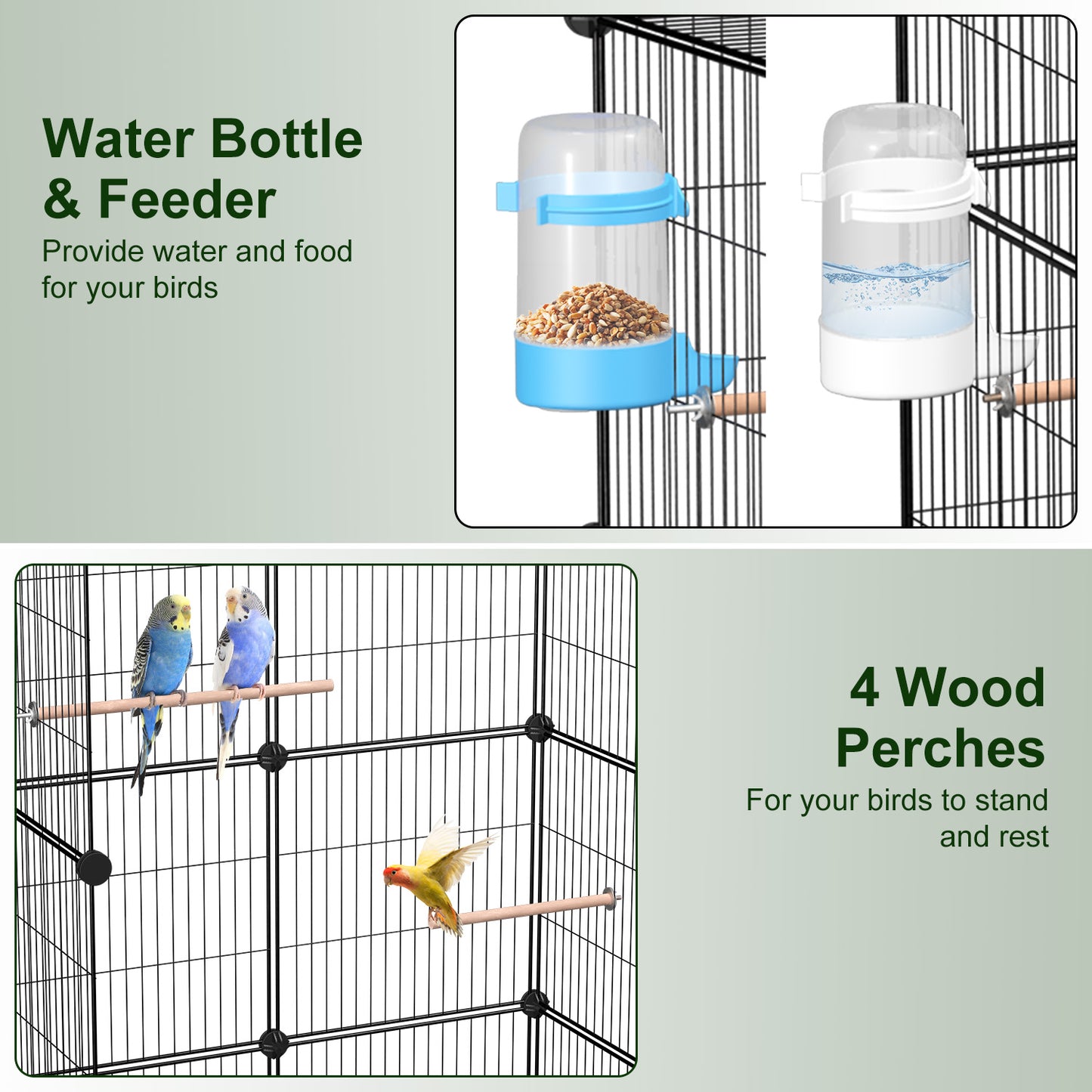 1Pc  46in Bird Cage Spacious Indoor Pet Bird House With 4 Wooden Perches 2 Slide-Out Tray 2 Water Bottle Feeder Lockable Wheels For Parrot Parakeets Cockatiel Lovebird Small Mid-Sized Birds