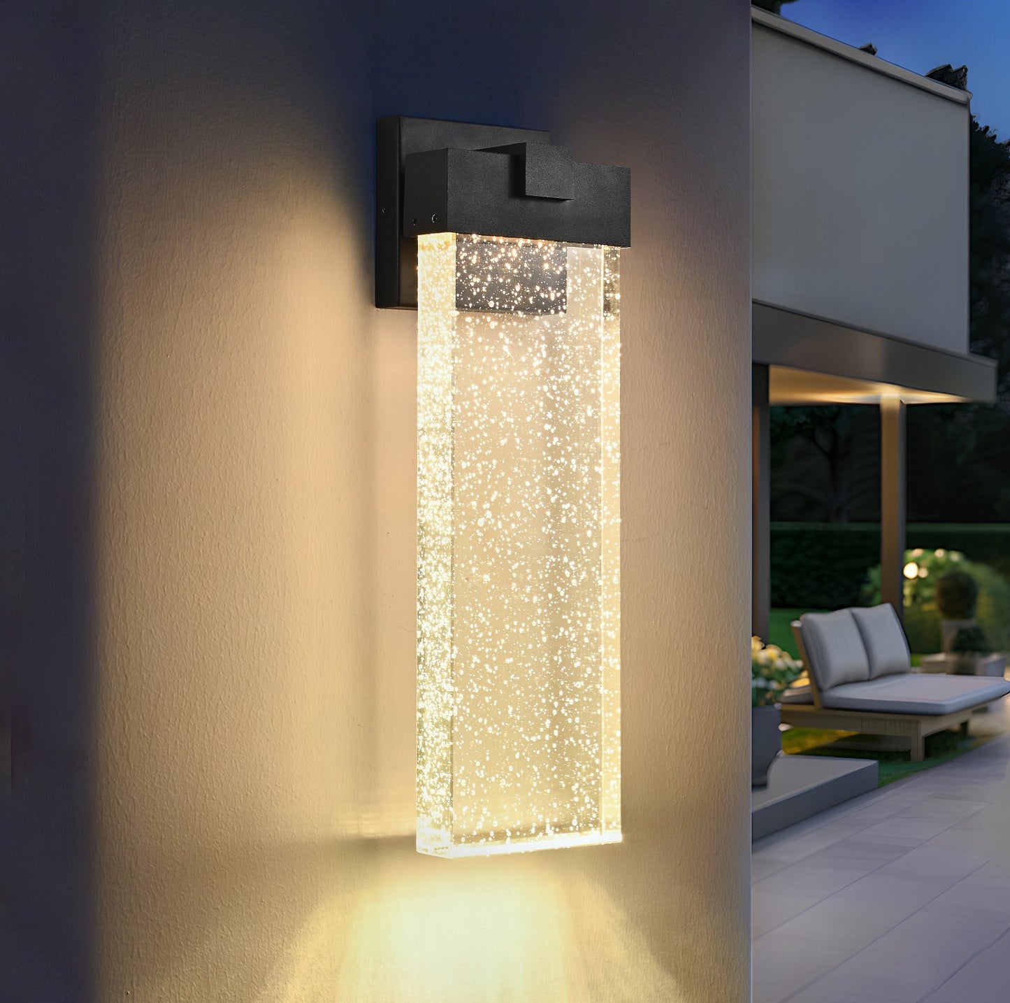 18 H 1-pack 12W Modern Outdoor Wall Light Fixture, Weatherproof LED Wall Sconce With Bubble Crystal, Black Finish, Up And Down Lighting For Porch, Patio, And Garden