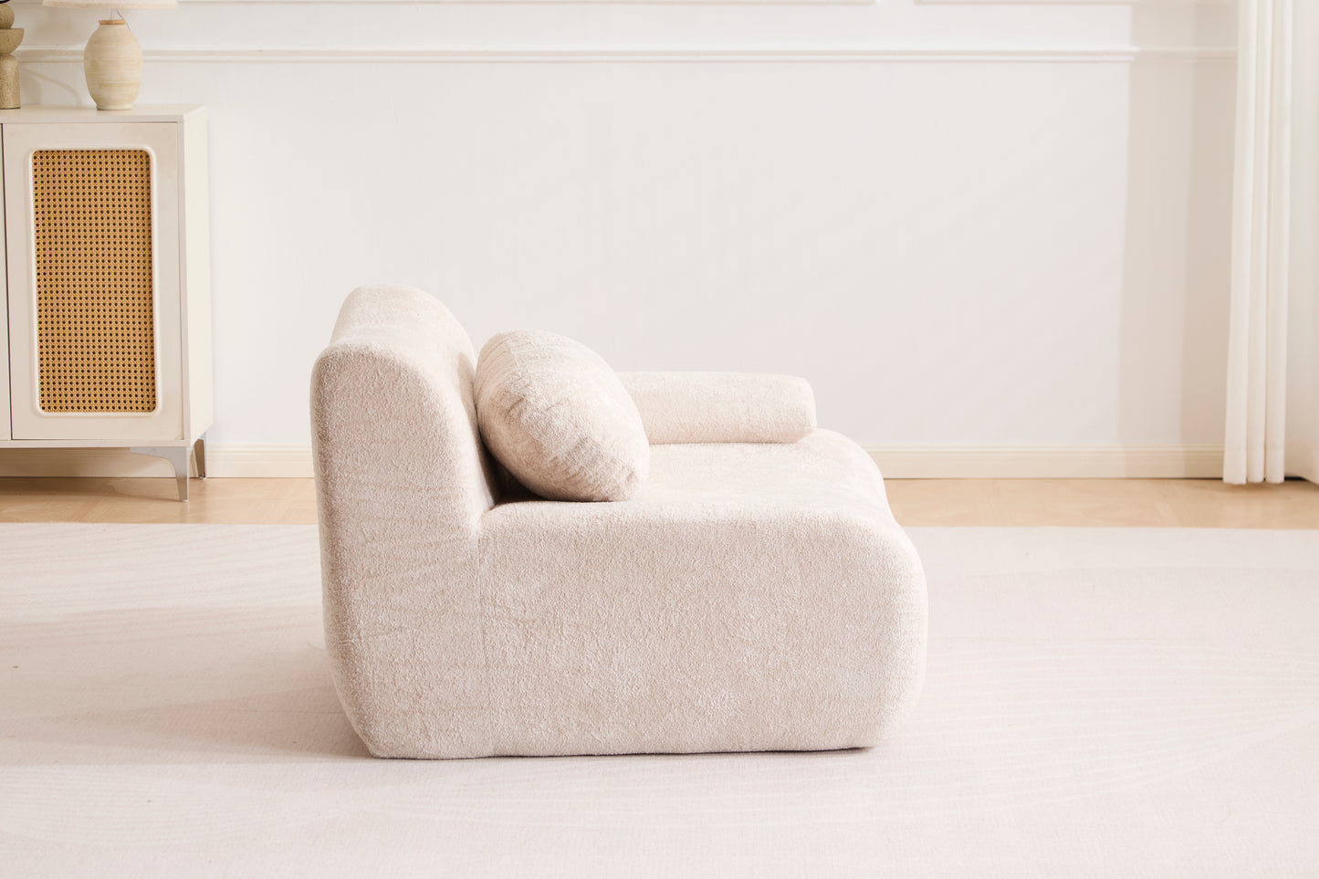 Compression Wave Sofa, Convertible Floor Sofa Bed, DIY Boneless Modular Sectional Sofa, No Assembly Required, Rabbit Velvet Fabric, With 1 Single Sofa, Beige