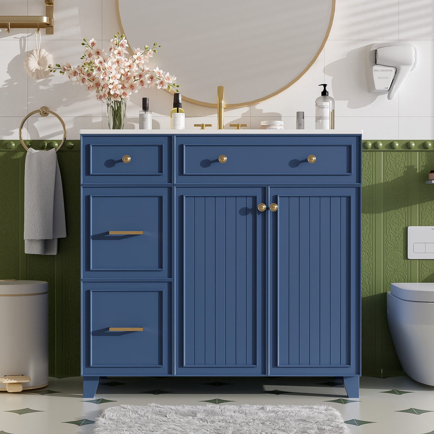 36  Bathroom Vanity With Ceramic Sink, Standard And Double-Layer Drawers, Soft Close Doors, Adjustable Shelves, Modern Storage Cabinet For Small And Medium Bathrooms