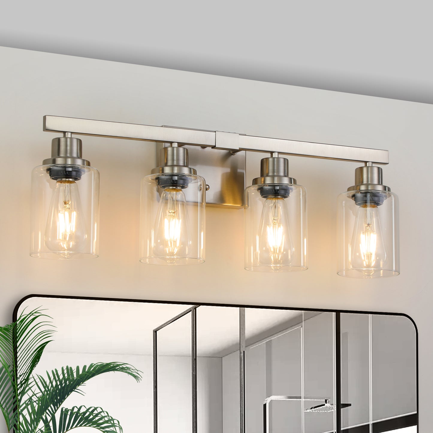 24  Modern 4-Light Bathroom Vanity Light Fixture - Brushed Nickel Finish With Clear Glass Shades, Perfect For Bathroom, Vanity, And Dressing Area Lighting No Bulbs
