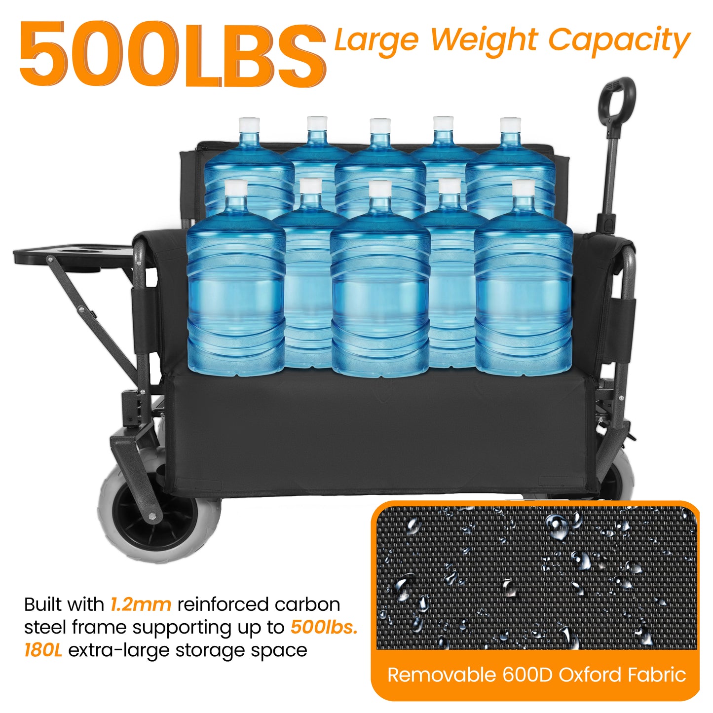 3- In- 1 Collapsible Wagon Converts To Bench Convertible Folding Wagon Cart With Rear- Mounted Folding Tabletop  500lbs Heavy- Duty  180L Capacity For Camping  Beach  Garden  Fishing- Black