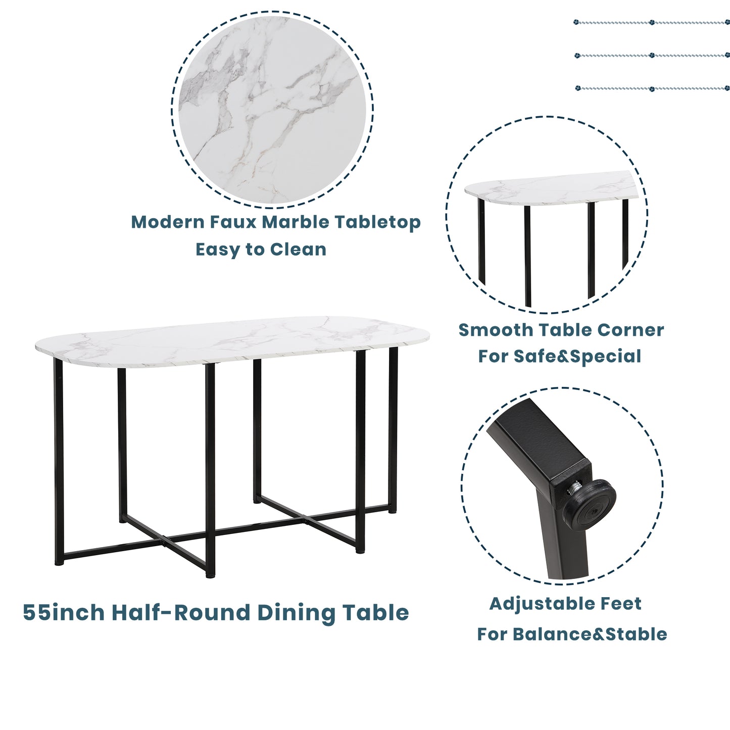 TOPMAx Modern 7- Piece Dining Table Set With Faux Marble Compact 55Inch Kitchen Table Set For 6  Black White