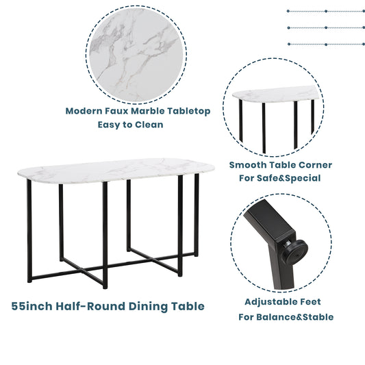 TOPMAx Modern 7- Piece Dining Table Set With Faux Marble Compact 55Inch Kitchen Table Set For 6  Black White