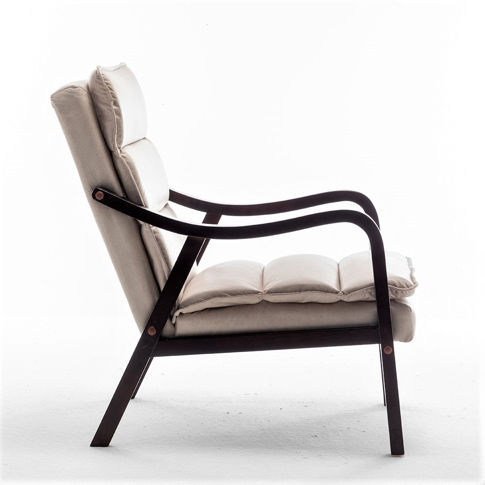 Mid-Century Modern Light  Accent Chair With Wood Armrest, Upholstered Reading Chair For Living Room Bedroom