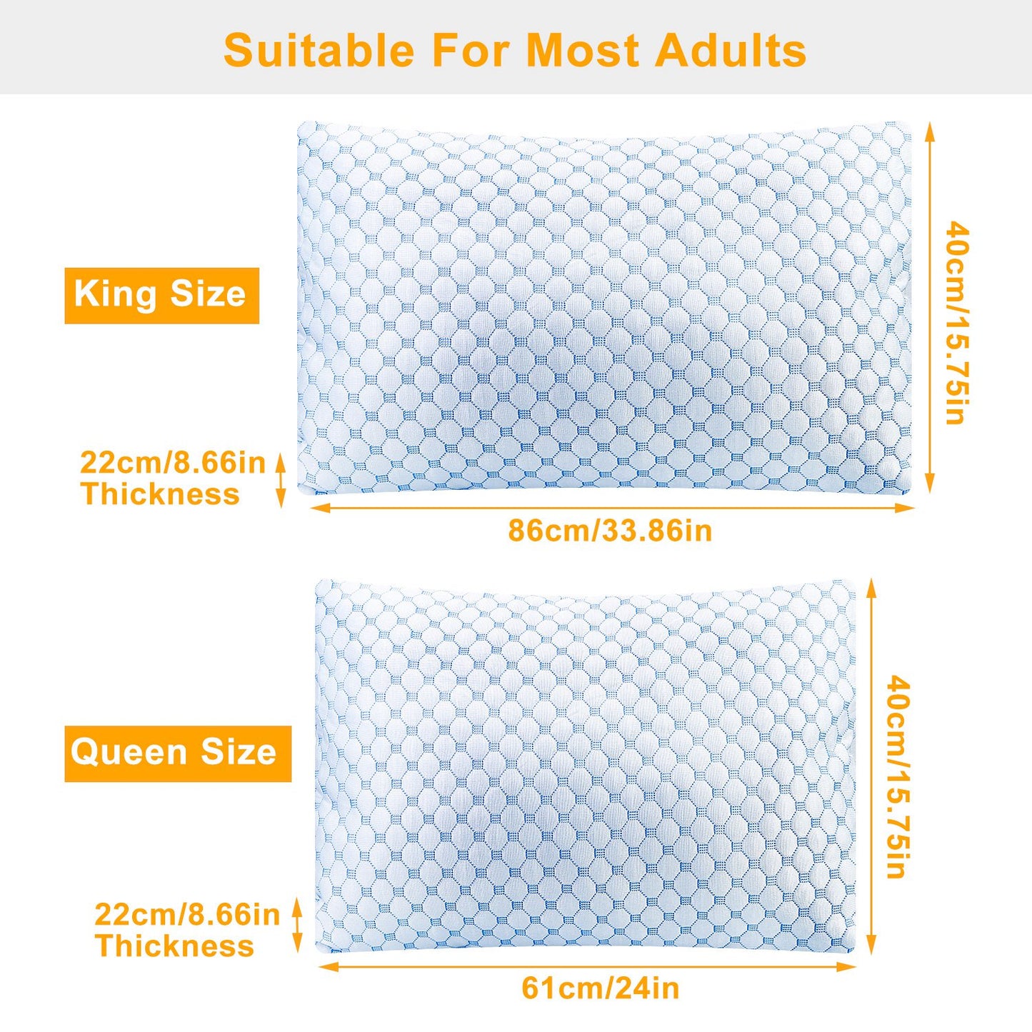 2Pcs Or 1Pc Cooling Memory Foam Pillow Ventilated Soft Bed Pillow With Cooling Gel Infused Memory Foam Machine Washable