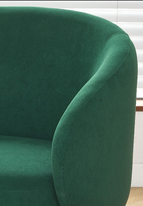 Mid-Century Modern Velvet Accent Chair, Upholstered Barrel Armchair With Metal Legs, Comfy Single Sofa Chair For Living Room Bedroom