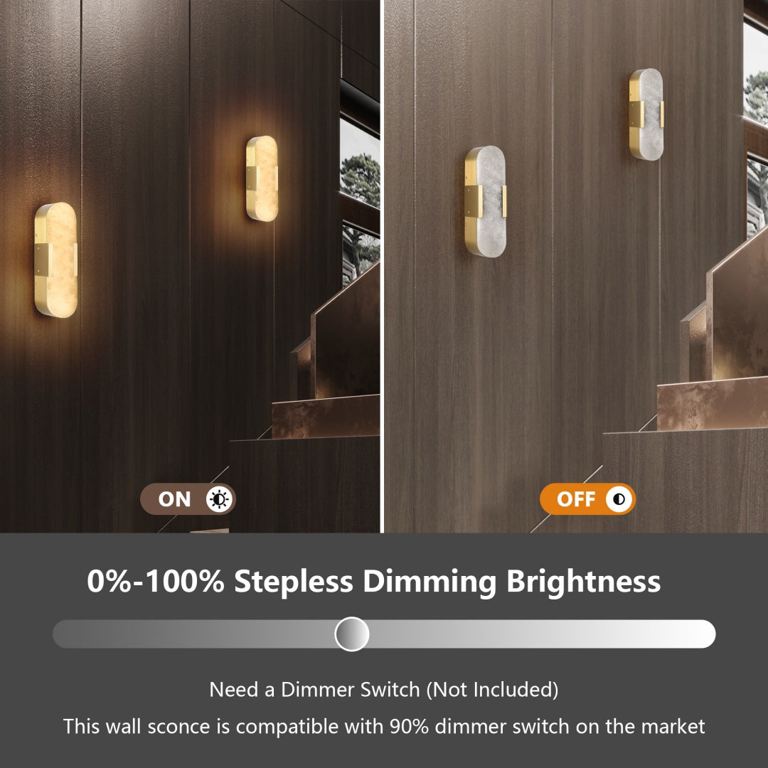 13.8in Natural Marble Wall Sconce, Gold Sconces Set Of Two, Indoor Modern Bathroom Sconces Wall Lighting For Living Room, Bedroom, Hallway, Stairs