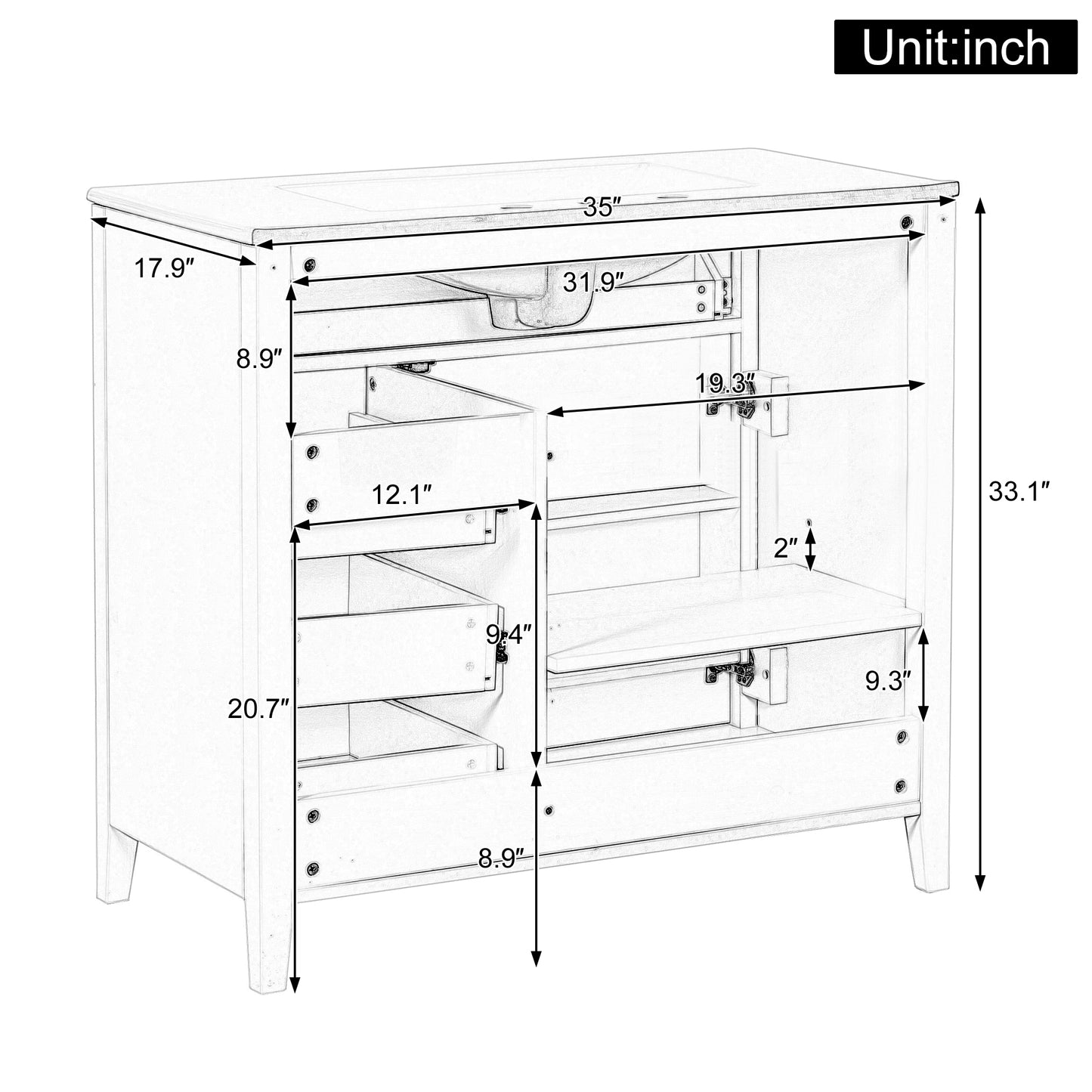 36-Inch Green Bathroom Vanity With Sink, Modern MDF And Rubberwood Cabinet With 3 Drawers And Adjustable Shelf, Freestanding Vanity For Bathroom Storage And Organization Left Door