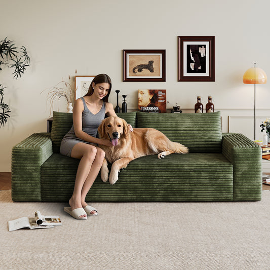 71  3Setaser Sofa,Corduroy Fabric,Deep Seat Couches,Comfy Loveseat Sofa,No Assembly,1pcs For Living Room, Bedroom,Conference Room ,Apartment,Green