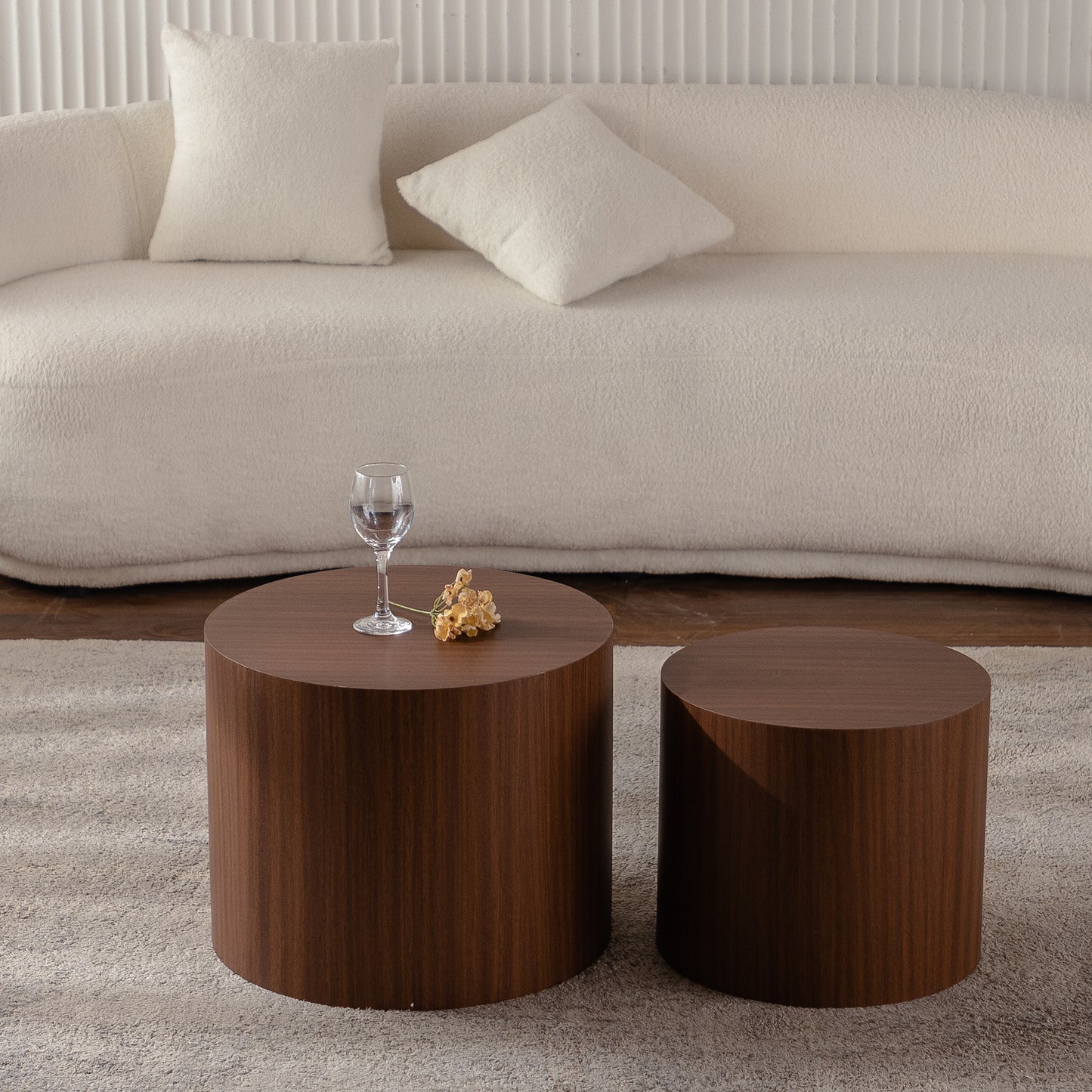 Nesting Coffee Table Set Of 2 Round Wooden Coffee Tables Circle Modern Table For Small Space Living Room Bedroom Accent End Side Table