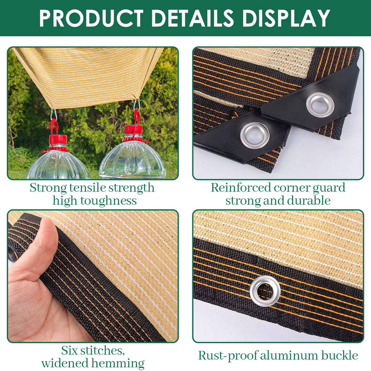 Rectangle Sun Shade Sail With 4 Snap Hook  UV Blockage