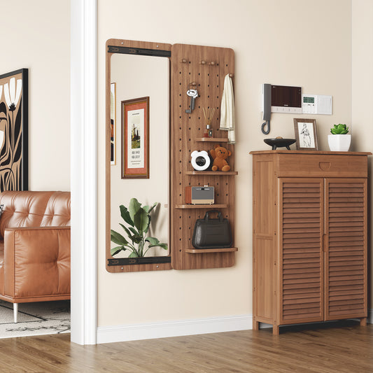 47.6 X 15.7 Inch Multi-functional Design Panel Wall-mounted Full-length Mirror, Space-saving, Can Be Pushed And Pulled. Suitable For Bedroom Living Room Entrance   Walnut