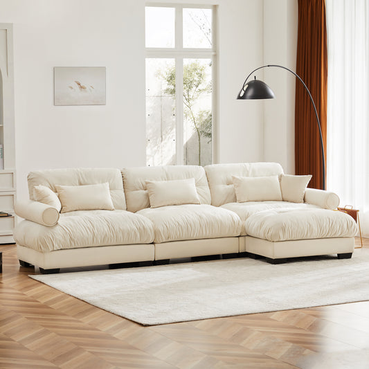 Super Comfort Oversized Modular Velvet Sectional Sofa Couch With Movable Ottoman,Corner Sectional With Bolstered Armrests, Deep Seat Cloud Couch, Convertible L Shaped Couch For Living Room Cream