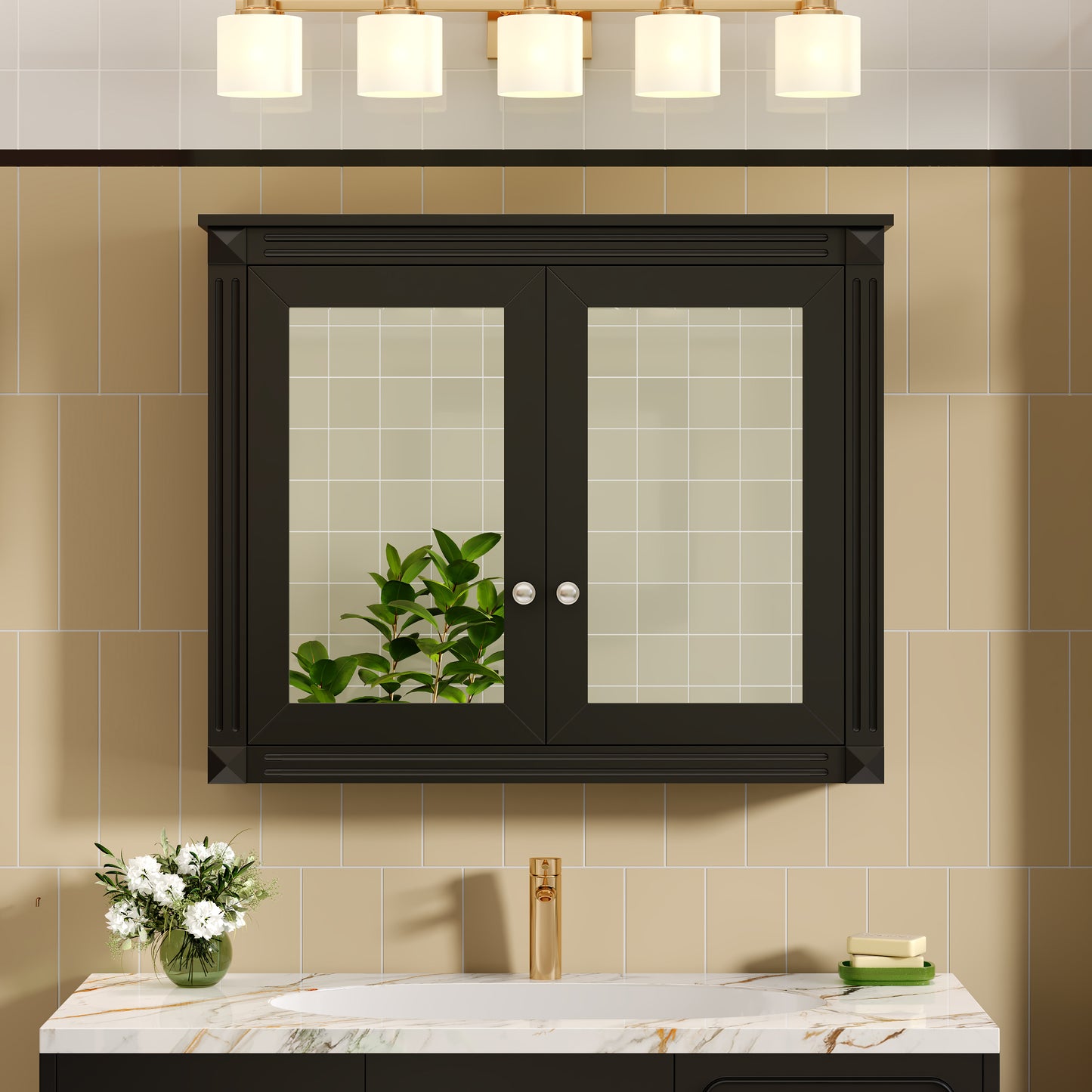 36   X 28   Medicine Cabinet, Wall Mounted Bathroom Storage Cabinet, Modern Bathroom Wall Cabinet With 2 Mirrors, Medicine Cabinet, Mirror Cabinet With 2 Adjustable Shelves