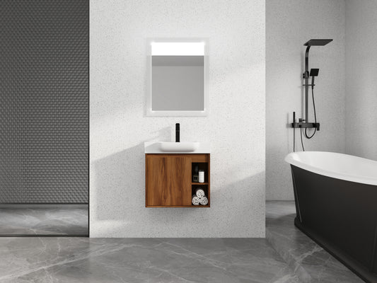 24   Wall-Mounted Bathroom Vanity With White Ceramic Sink & Soft-Close Door, KD-Packing