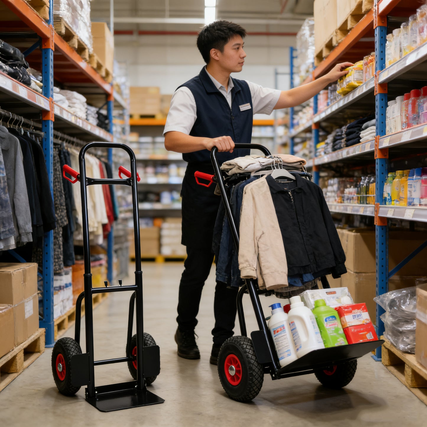 Heavy Duty Manual Truck With Double Handles 330 Lb Steel Trolley For Moving Heavy Platform Truck With 10  Rubber Wheels For Moving Warehouse Garden Grocery
