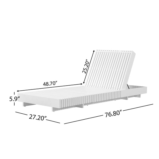 White Acacia Solid Wood Outdoor Chaise Lounge With  Dark Grey 3-Fold Water-Repellent Cushion, 400lbs Capacity,  Modern Patio Sun Lounger For Garden, Poolside