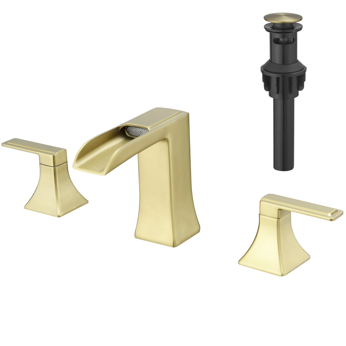 Bathroom Faucets For Sink 3 Hole Nickel Gold 8 Inch Widespread Bathroom Sink Faucet With  Up Drain Double Lever Handle Faucet Bathroom Vanity Faucet Basin Mixer Tap Faucet With Hose