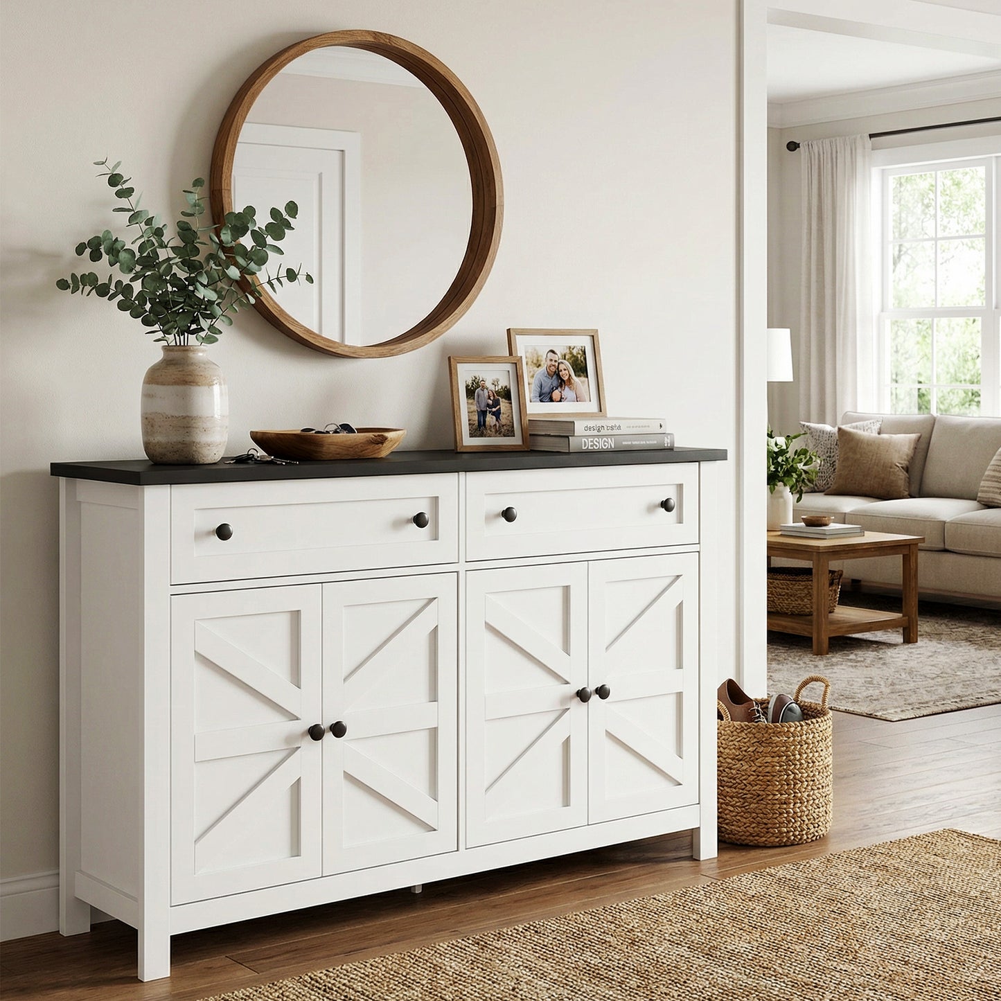 55in Sideboard Buffet Cabinet Kitchen Storage Sideboard With 2 Drawers 4 Doors Modern Farmhouse Coffee Bar Cabinet For Dining Room Living Room