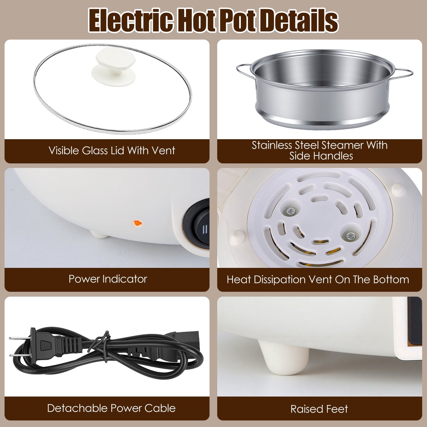 All-in-One Electric Cooking Pot Set With Glass Lid & Tongs, Ceramic Liner Dual Power Hot Pot, Compact Cooker For Dorm Small Apartment Travel