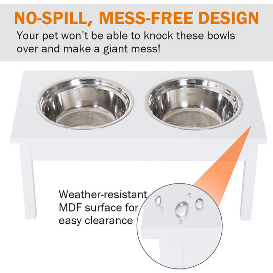 23" Wooden Heavy Duty Dog Food Bowls Pet Elevated Feeding Station -White