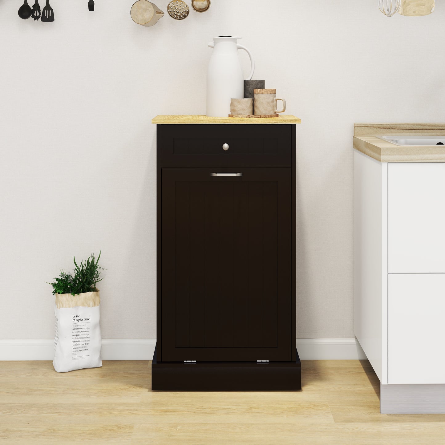 One Drawers And One-Compartment Tilt-Out Trash Cabinet Kitchen Trash Cabinet-Black