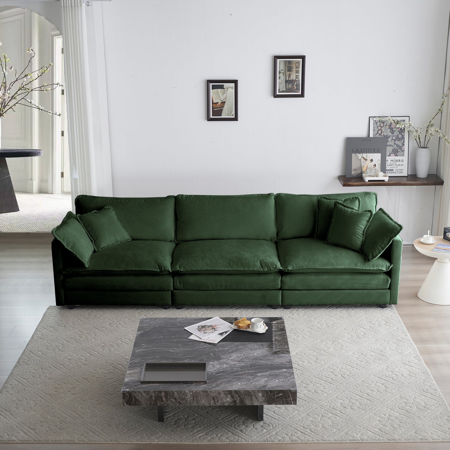 U-Shaped Sectional Sofa W Reversible Footrest, 5-Seater Convertible Corner Couch With 2 Ottomans ,Modern Minimalist Soft Sofa & Couch For Living Room , Green Chenille