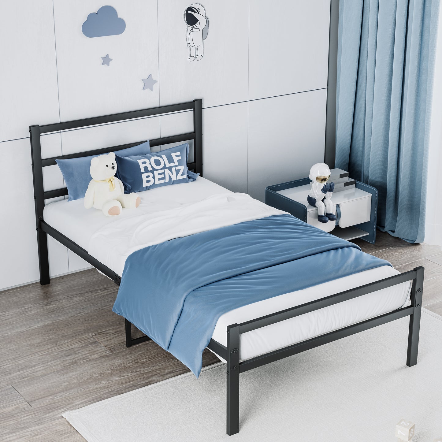 Metal Platform Bed Frame With Headboard, Sturdy Metal Frame, No Box Spring NeededTwin