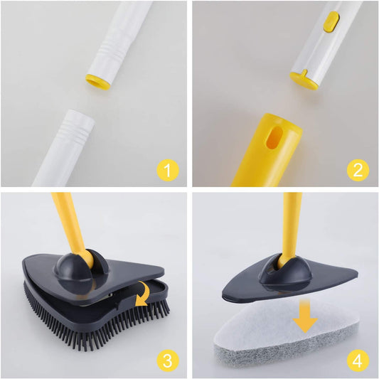Tub Tile Scrubber Brush 2 In 1 Cleaning Brush Pole Stiff Bristles Scouring Pads For Cleaning Bathroom Kitchen Toilet Wall Tub Tile Sink Non-scratch