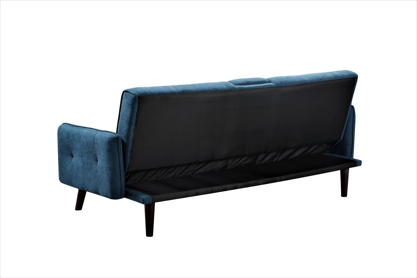 72   Sleeper Sofa Bed - Convertible Folding Backrest To Full Bed With Cup Holder & Drop-Down Table - Space Saving Linen Sofa For Small Spaces - Easy Assembly, Blue