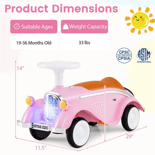 Kids Ride On Sliding Car, Foot-to-Floor Toy With LED Lights & Horn (Pink 19-36 Months)