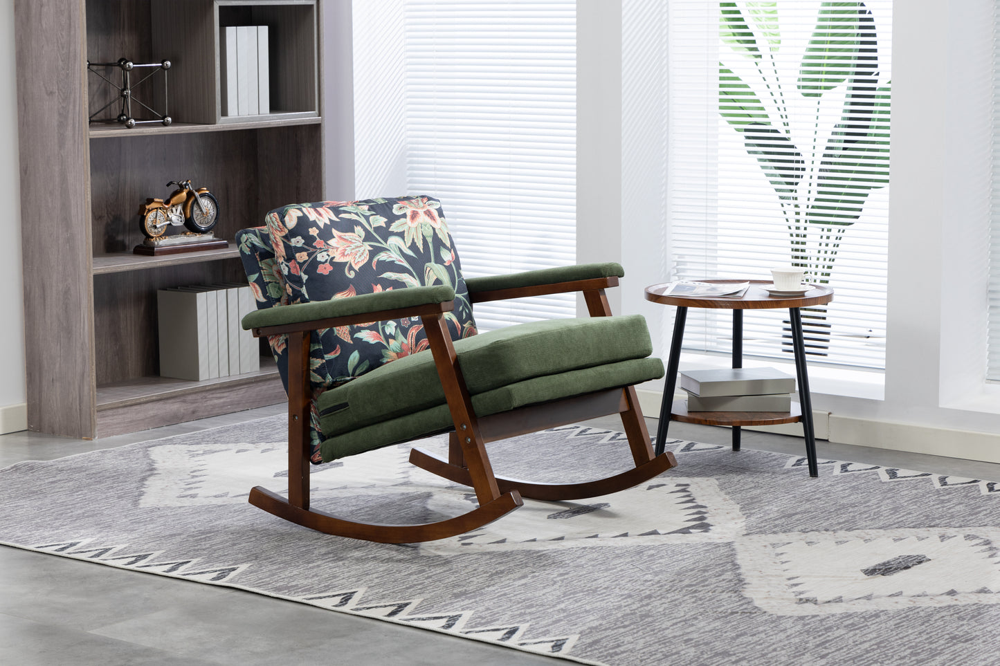 Mid Century Modern Accent Chair ,rocking Chair With Wood Frame, Upholstered Living Room Chairs , Reading Armchair For Bedroom Sunroom